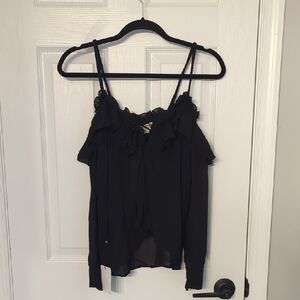 Joyfolie Black Ruffle Trim Camisole with Adjustable Straps